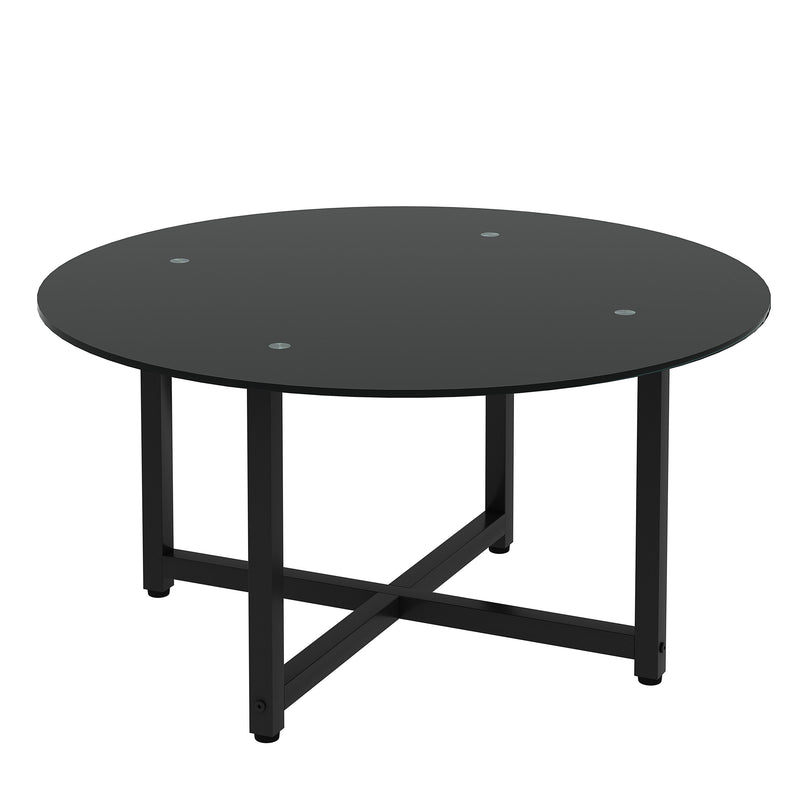 Jws-W241 Round Glass Coffee Table, Clear Coffee Table, Modern Side Center Tables For Living Room