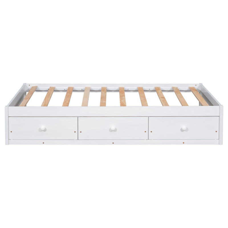 Twin Size Platform Storage Bed With 3 Drawers - White