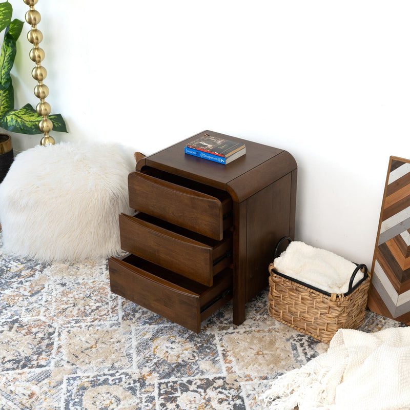 Lionel - Mid-Century Modern Nightstand 3 Drawer Bed Side Table - Brown