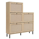 Modern Rattan 5 Door Shoe Storage Cabinet For Entryway Freestanding Design - Natural