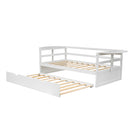 Twin Size Daybed with Trundle and Foldable Shelves on Both Sides,White