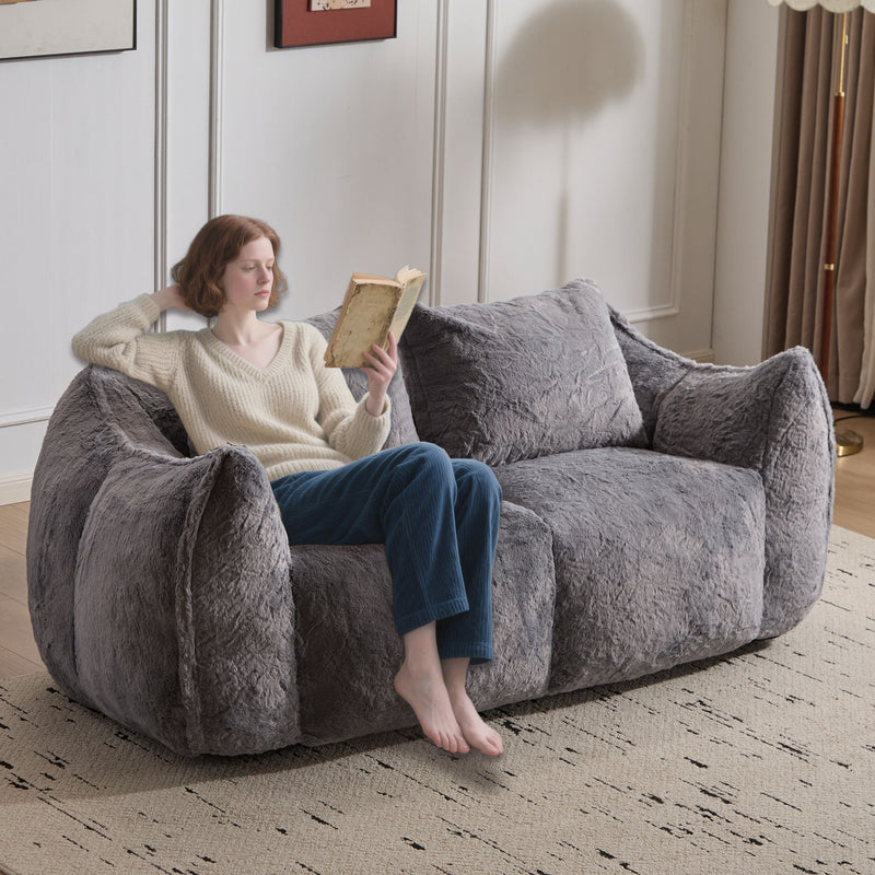Giant Bean Bag Couch, Ultra Soft Fluffy Loveseat For Living Room Reading Chair With Pillows - Gray