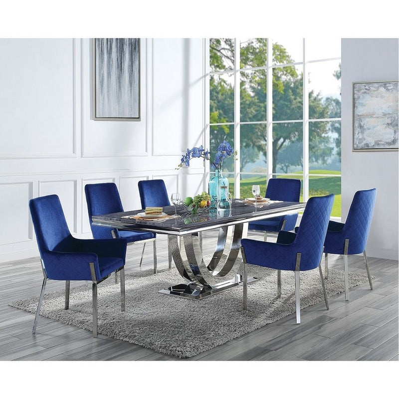 Cambrie - Dining Table - Faux Marble & Mirrored Silver Finish