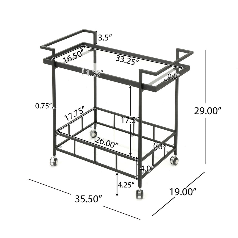 2 Tier Bar Cart, Utility Cart, Rolling Serving Cart, Kitchen Cart With Storage Shelves - Black