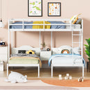 Full Over Twin & Twin Bunk Bed Metal Triple Bed With Nightstand and Guardrails. White, 96.9'' L x 76'' W x 69'' H