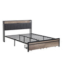 Modern Platform Bed Frame With Upholstered Storage Headboard, USB Ports