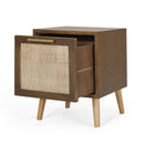 Contemporary End Table With Rattan - Walnut
