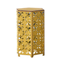 Outdoor Hexagonal Accent Table Set With Charming Fleur De Lis Panel Sides - Antique Yellow