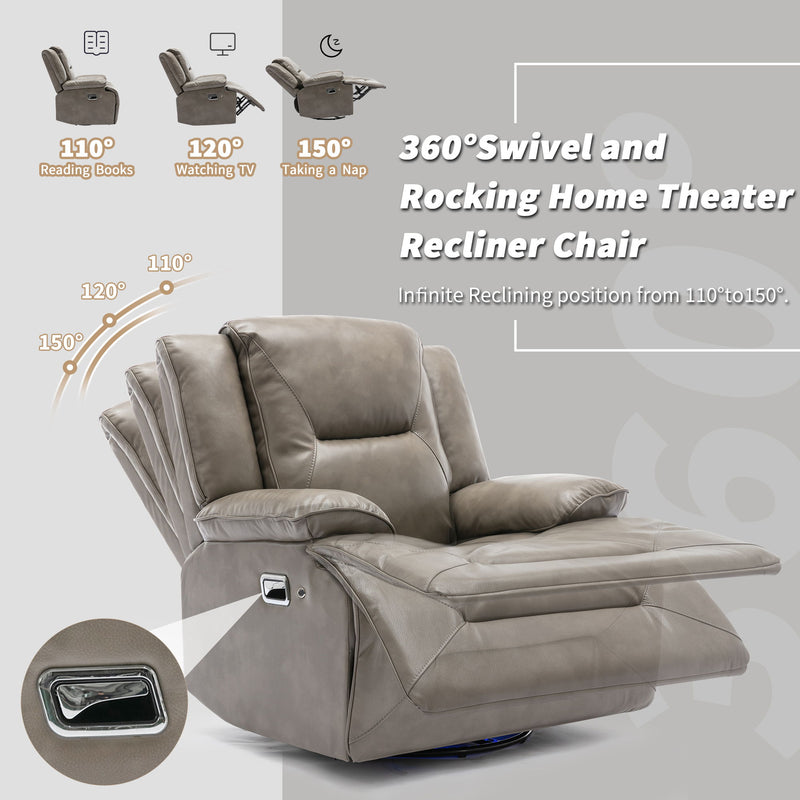 Home Theater Recliner Set Manual Recliner Chair With A LED Light Strip Two Built-In Cup Holders For Living Room