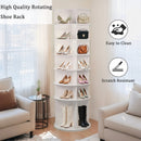 7 Tier Rotating Shoe Rack With High Base Design, Freestanding 360° Organizer For 28 Pairs - White