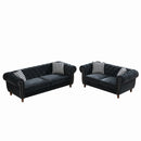 Chesterfield 3 And 2 Seater Velvet Upholstery Sofa With Roll Armrest & Nailhead Fabric Couch