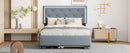 Full Size Velvet Storage Platform Bed, with 2 Big Drawers, T Size Trundle and LED Light, Gray