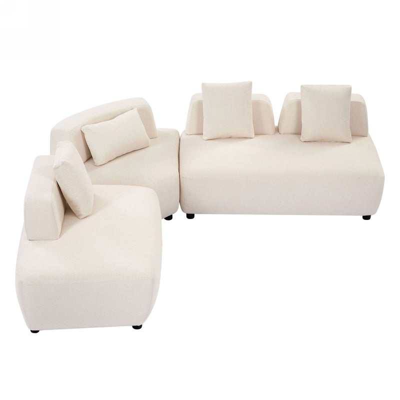 Contemporary 3 Piece Sectional Sofa Free Convertible Sofa With Four Removable Pillows For Living Room