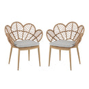 Kirk - Outdoor Wicker Peacock Shape Papasan Style Chair, Teak Finished Leg (Set of 2) - Beige / Light Brown / Light Teak