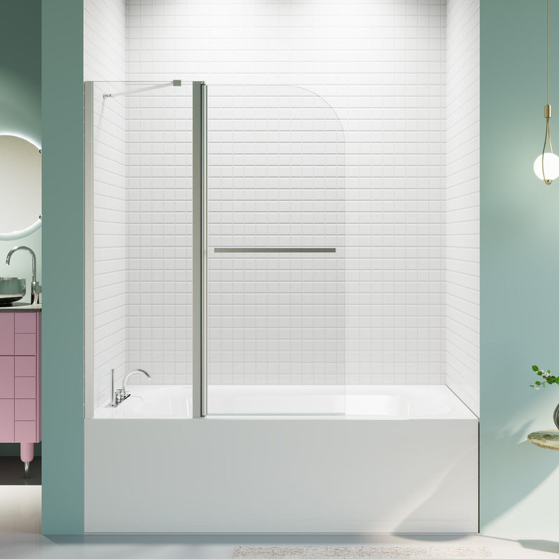 Frameless Folding Shower Doors For Bathtub With Pivot Tub Glass Door, 1 / 4" Tempered Glass