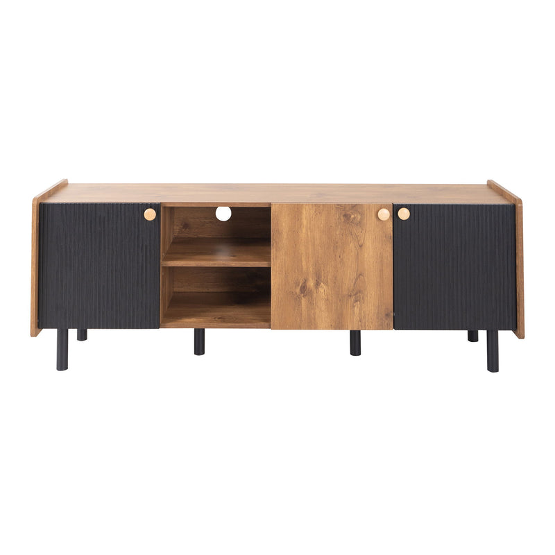 Mid Century TV Stand & 3 Cabinets, Media Console Table For Tvs Up To 70'', Entertainment Center With Storage For Living Room - Black / Brown