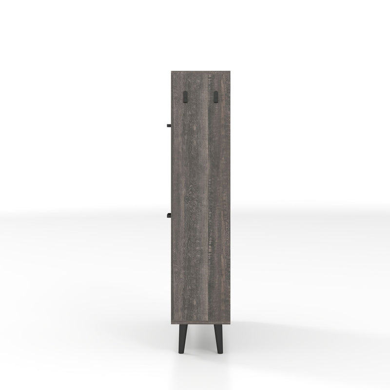 Farmhouse Shoe Storage Cabinet With Barn Door Design, 2 Flip Drawers, Hooks - Dark Oak