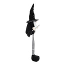 Sitting Gnome With Broomstick & Long Legs, For Halloween Decor - Black White