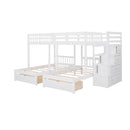 Full Over Twin & Twin Bunk Bed, Wood Triple Bunk Bed with Drawers and Guardrails (White)