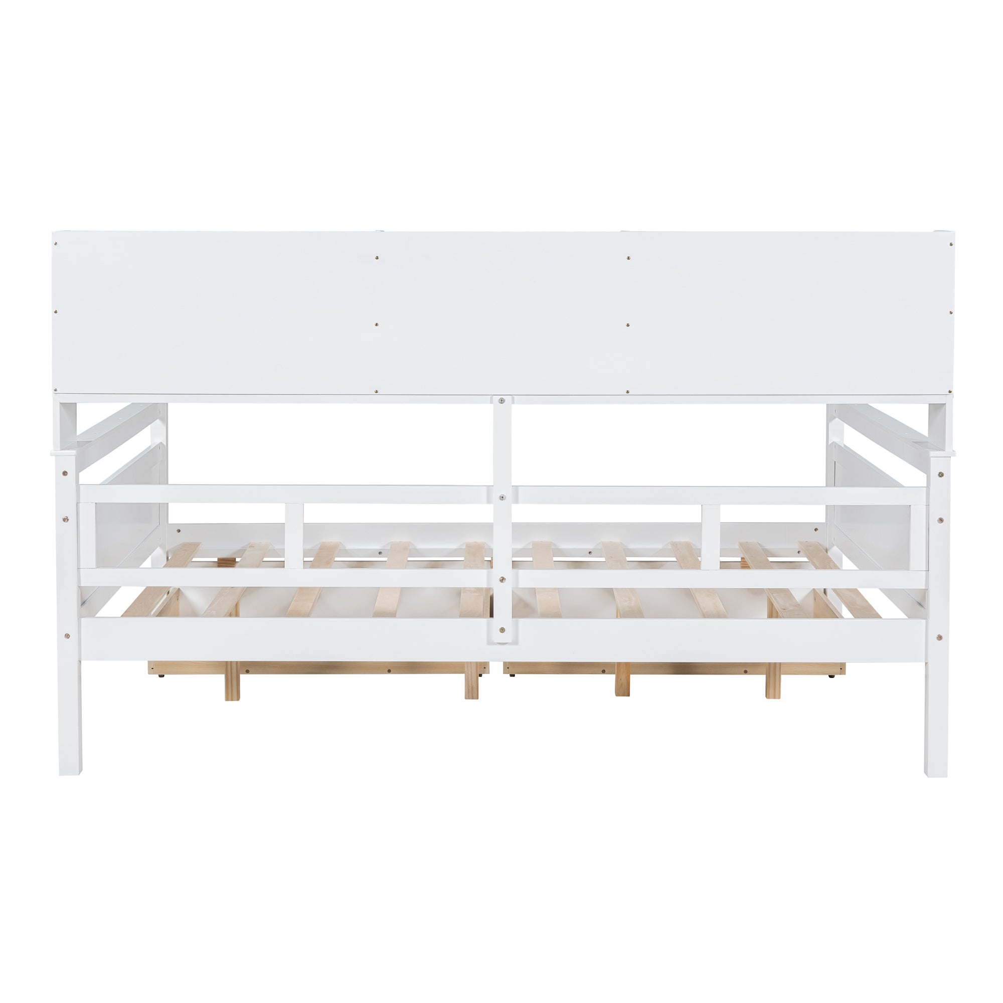 Full size Daybed, Wood Slat Support, with Bedside Shelf and Two Drawers, White - Atlantic Fine Furniture Melbourne FL