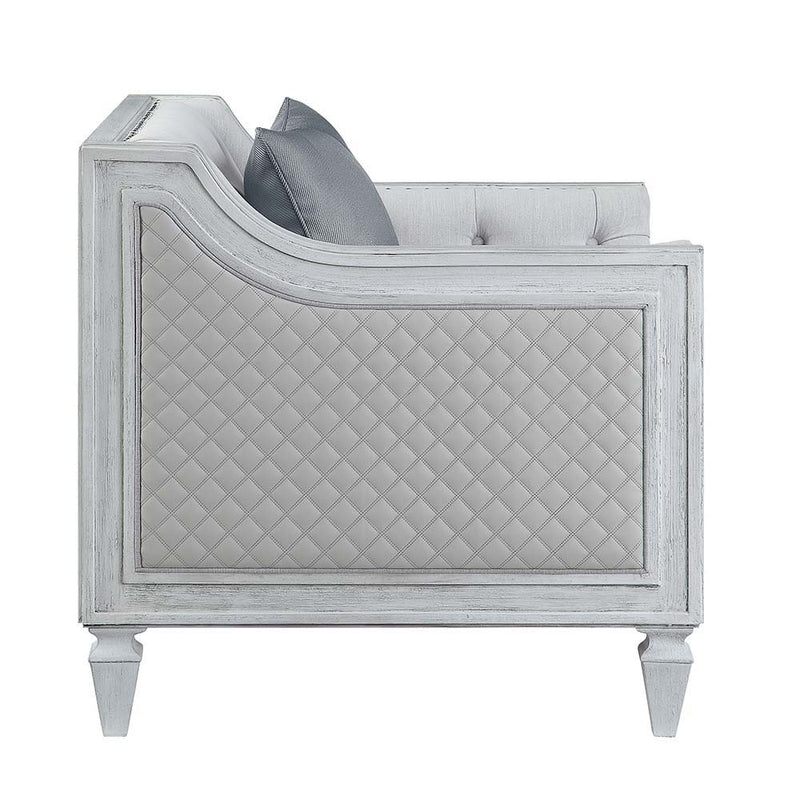 Katia - Chair - Light Gray Linen & Weathered White Finish - Atlantic Fine Furniture Inc