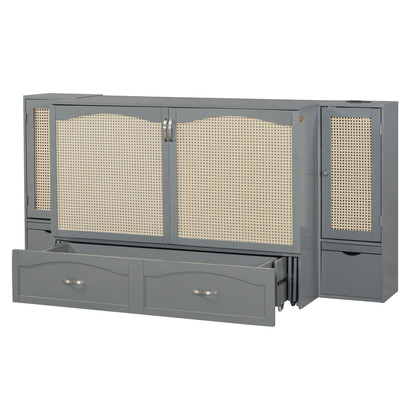 Murphy Wall Bed With Drawer And Rattan Decoration