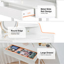 Modern Corner Makeup Vanity Desk With Large Storage, LED Mirror & Stool, Adjustable Brightness, Space Saving - White