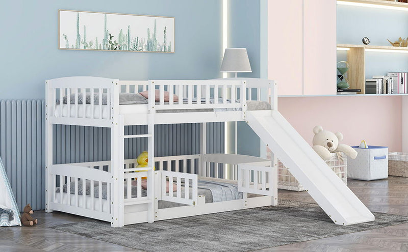 Low Bunk Bed With Slide, Fence And Ladder