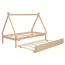 Twin size Tent Floor Bed, Teepee Bed, with Trundle,Natural