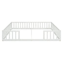 Double Twin Floor Bed with Fence, Guardrails, without door, White