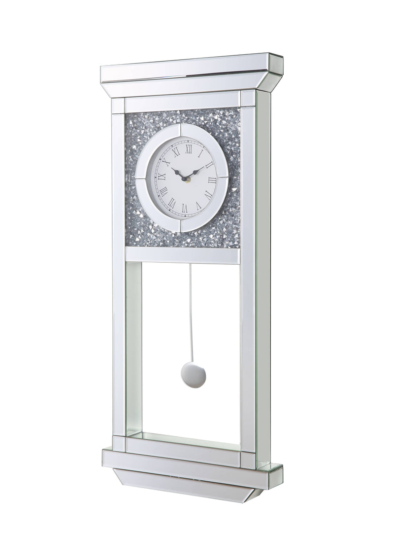 Noralie - Mirrored Faux Diamonds Wall Clock - Silver Gray