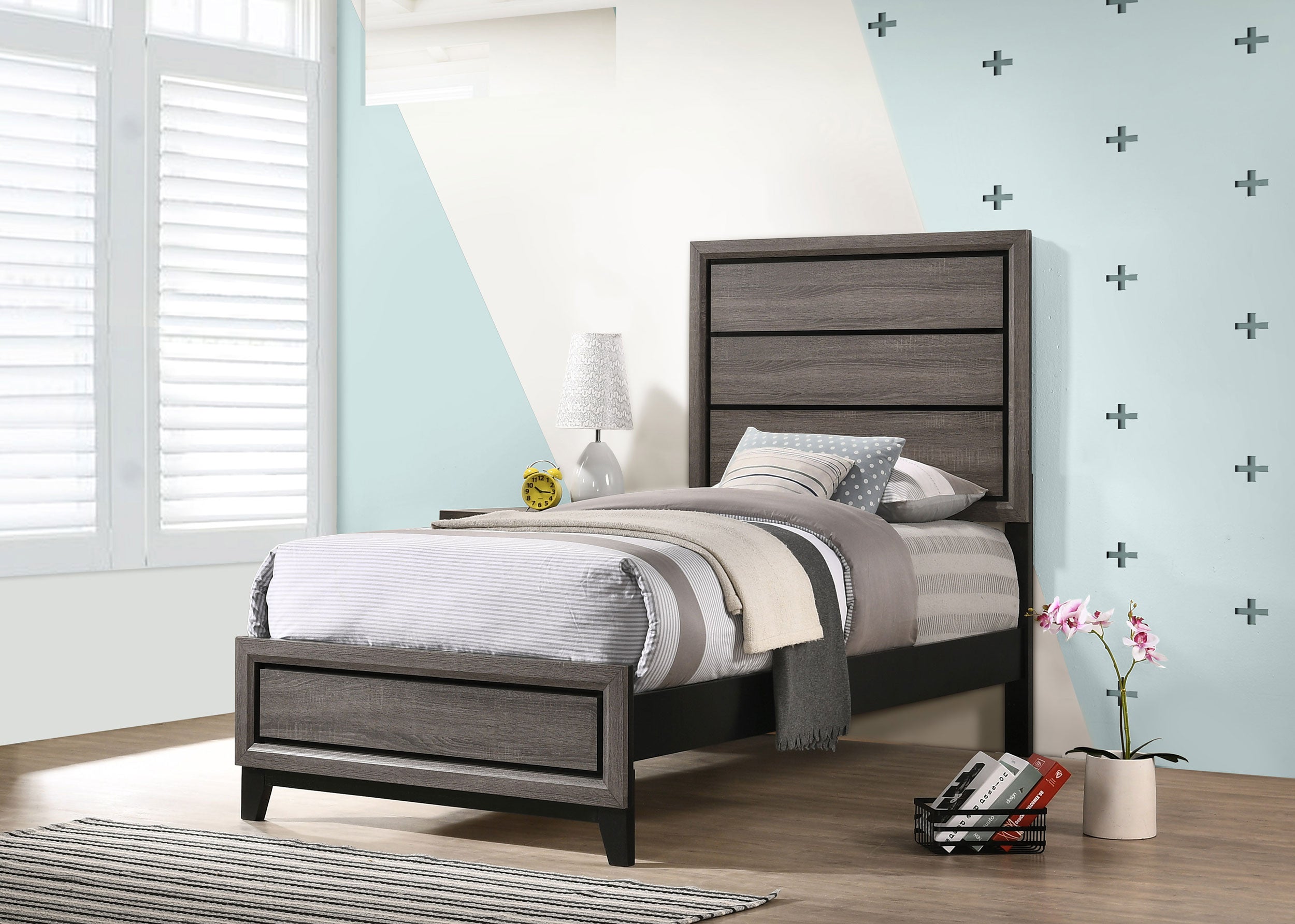 Watson Wood Twin Panel Bed Grey Oak — view 2