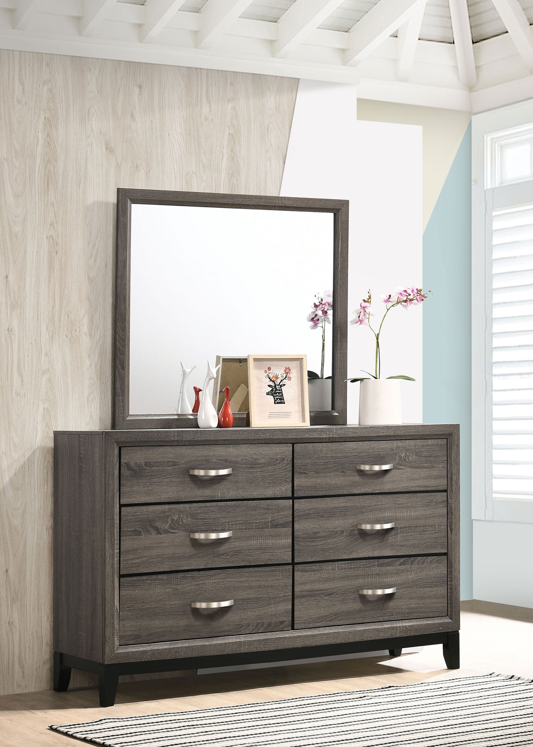 Watson 6-drawer Dresser with Mirror Grey Oak — view 2