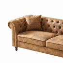 Chesterfield Sofa, High Roll Armrest Sofa, Upholstered Mid Century Modern Couch, 3 Seater Couch - Brown