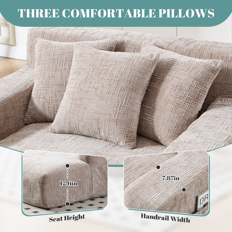 Chenille Interior Lazy Sofa Chaise Longue Armchair With 3 Pillows And Armrests
