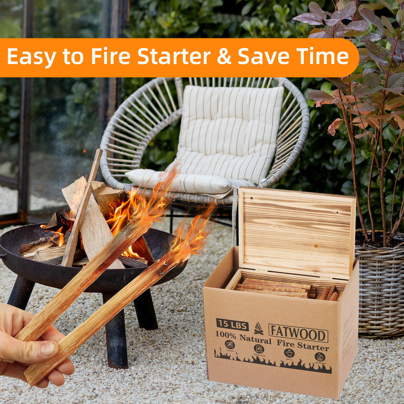 15 Lbs Fatwood Fire Starter Sticks With Box, 100% Natural Kindling Wood, Pine Firewood Firestarter For Campfire, Stove, Fireplace, Bonfires, Grill - Natural