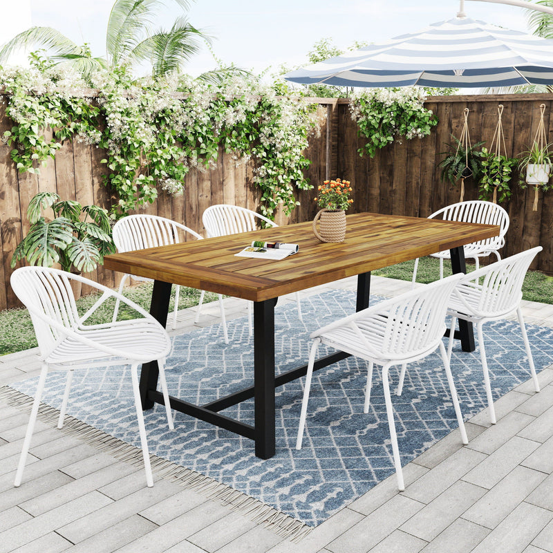 7 Piece Outdoor Modern Dining Set With Stackable Chairs