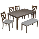 6 Pieces Kitchen Dining Set, Rectangular Wooden Dining Table With 4 Chairs And A Bench
