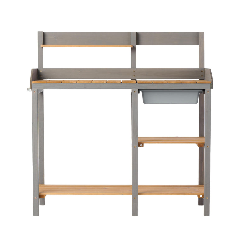 Outdoor Potting - Bench, Workstation Table With Cabinet For Backyard Garden Supplies - Gray / Brown