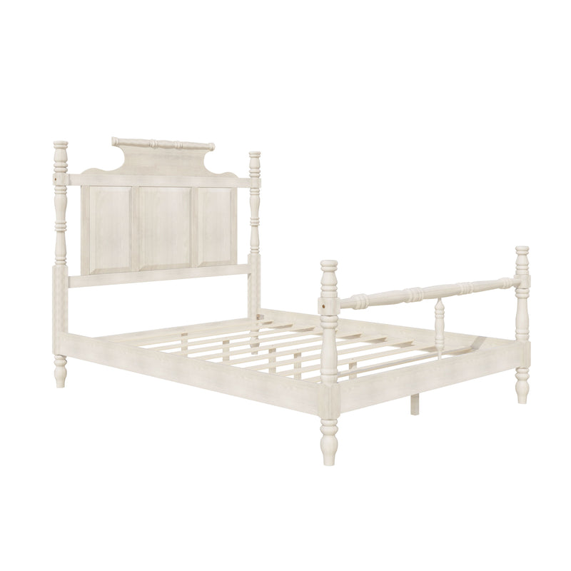 Vintage Country Style 4 Poster Platform Bed With High Crown Like Headboard, No Box Spring Needed