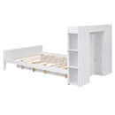 Full Size Platform Bed with Storage Headboard and Twin Size Trundle, White