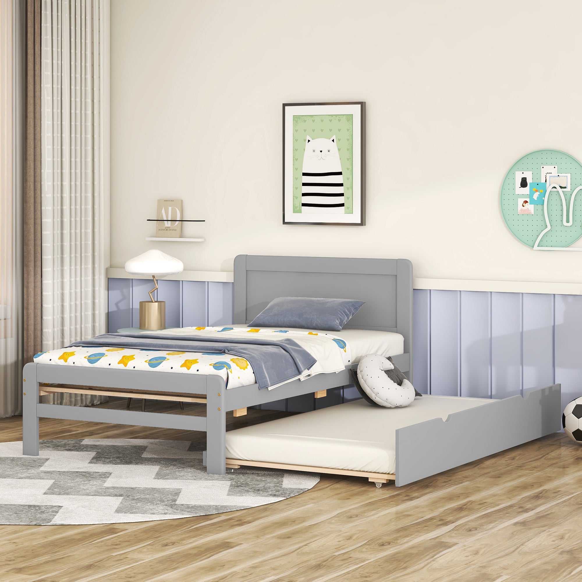 Modern Design Twin Size Platform Bed Frame with Trundle for Grey Color - Atlantic Fine Furniture Melbourne FL