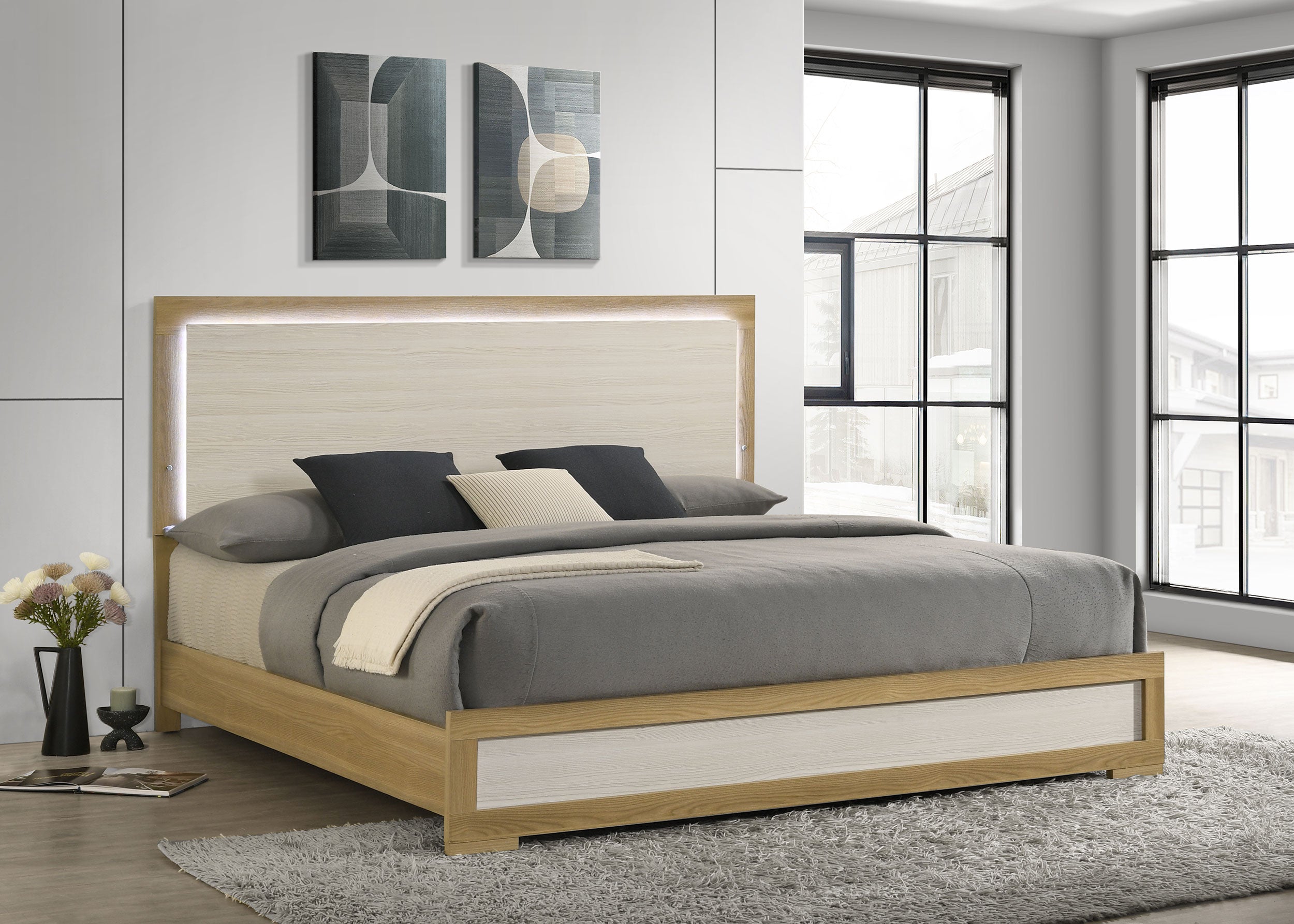 Hyland Eastern King Panel Bed LED Headboard Natural — view 2