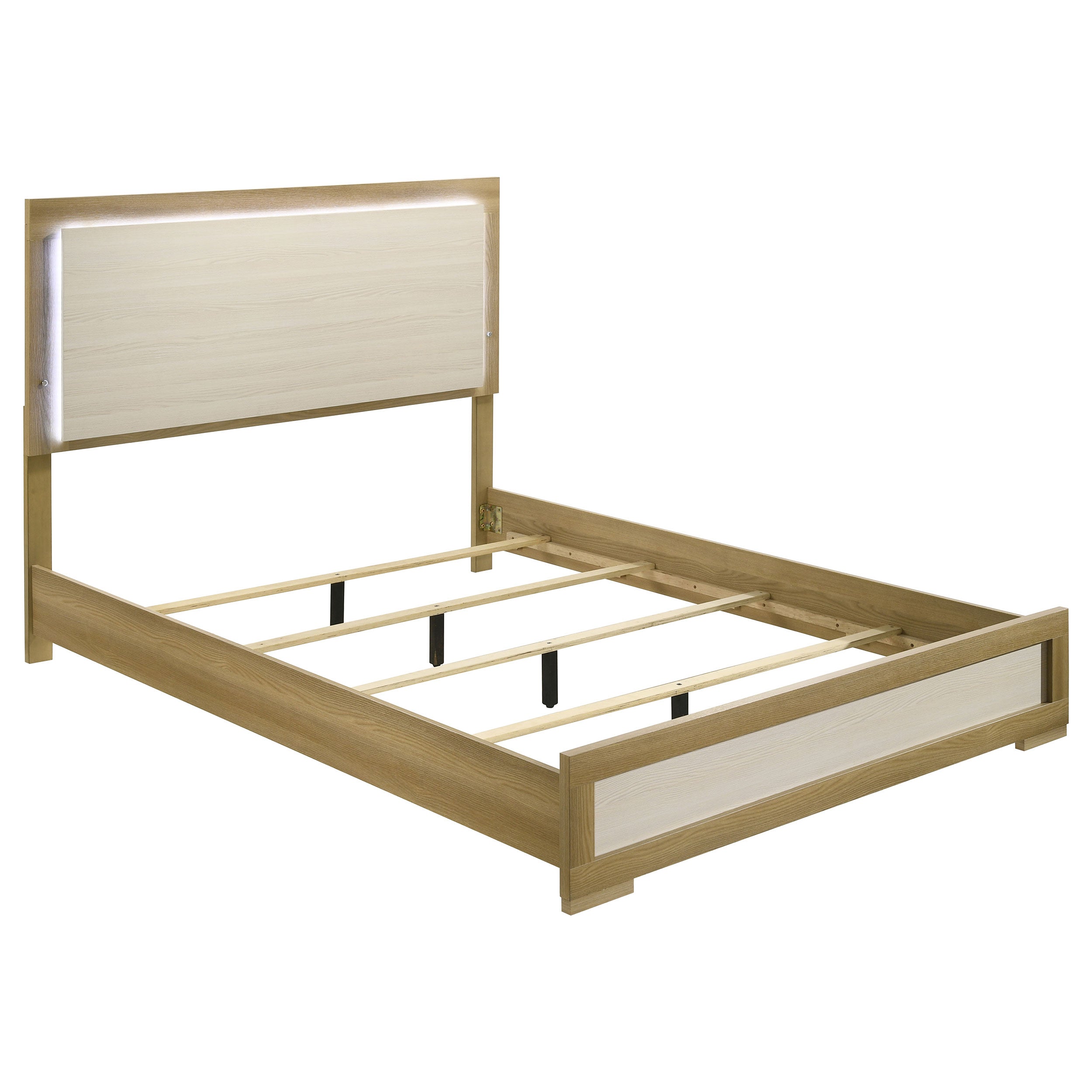 Hyland Wood Queen LED Panel Bed Natural and White — view 1