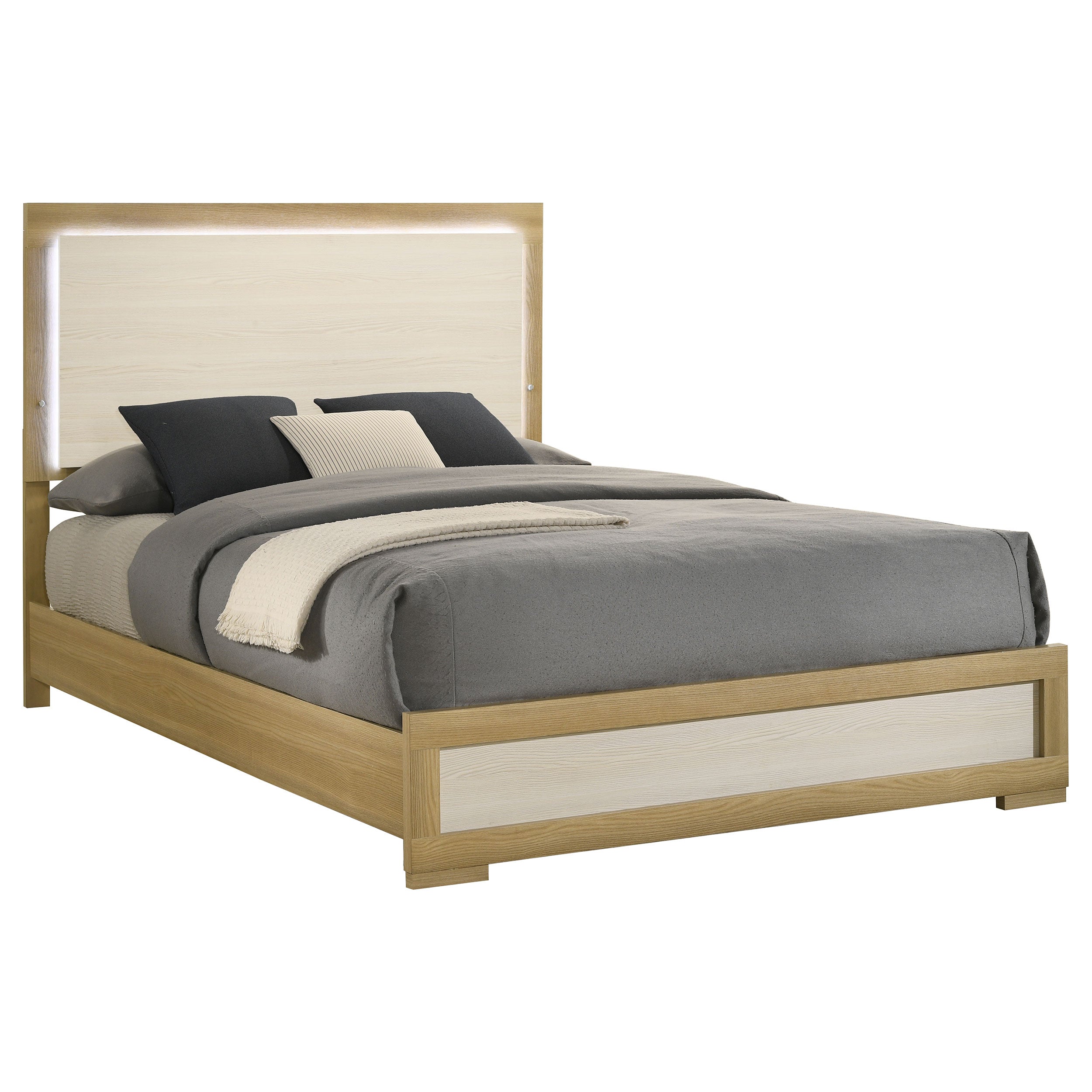 Hyland Wood Queen LED Panel Bed Natural and White — view 3