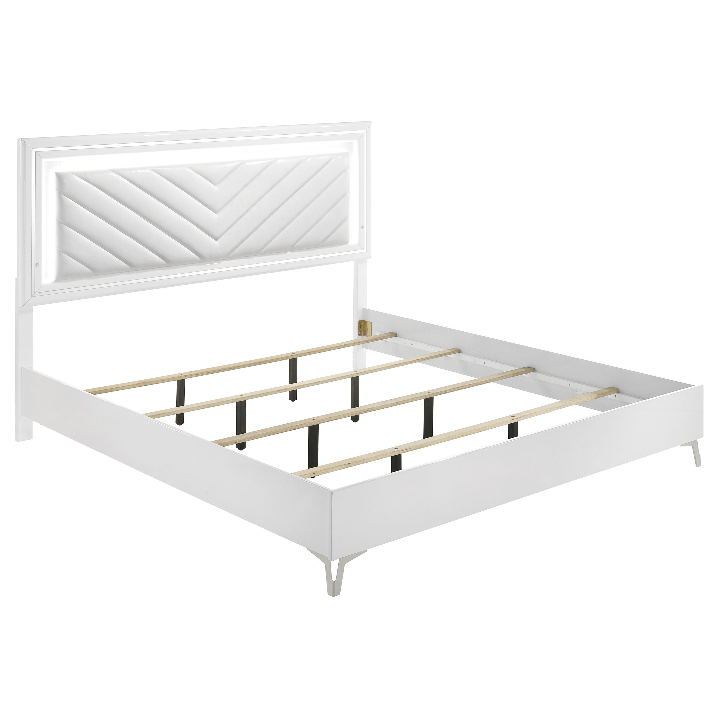 Cassia 5-piece Eastern King LED Bedroom Set White High Gloss — view 3