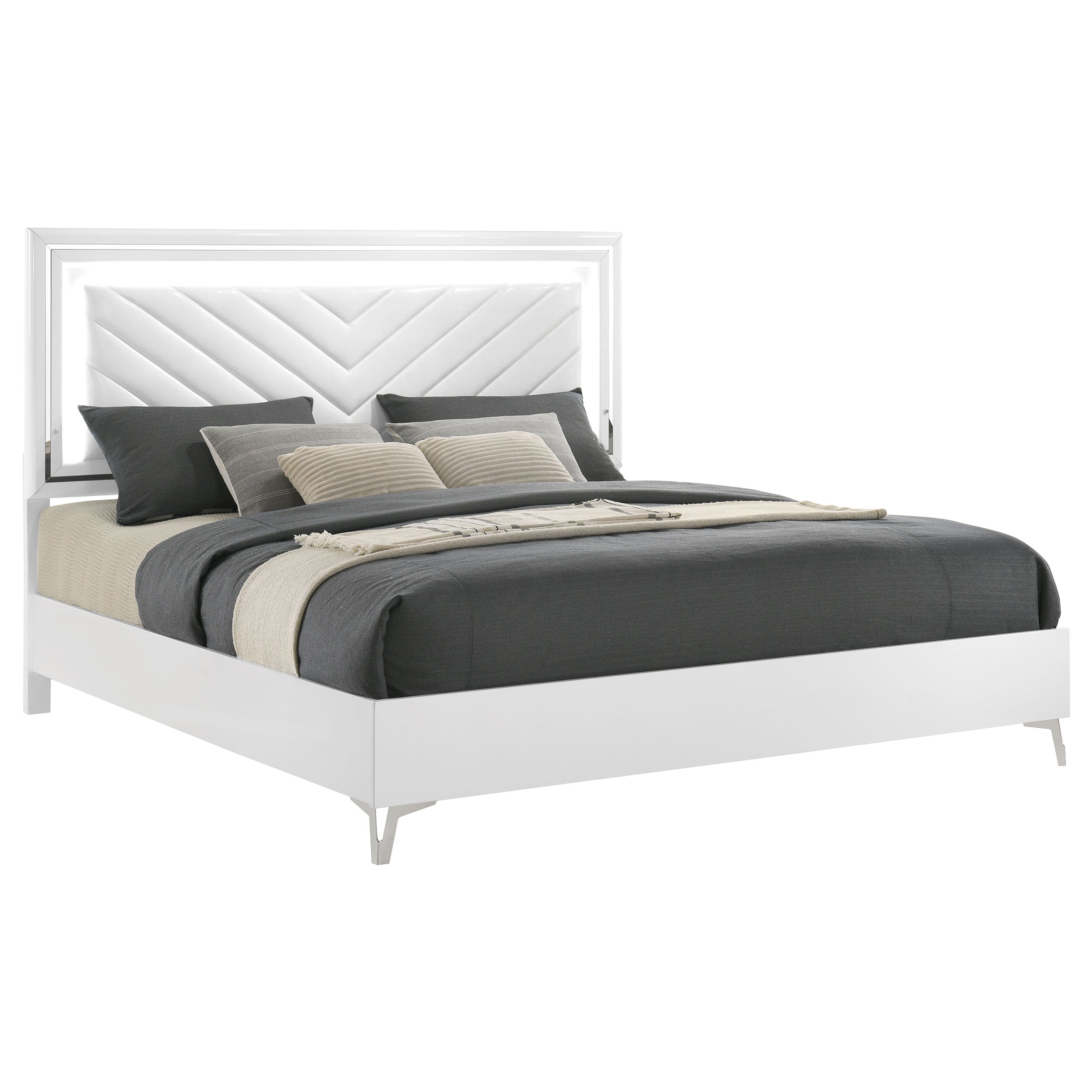 Cassia Eastern King LED Panel Bed White High Gloss — view 3