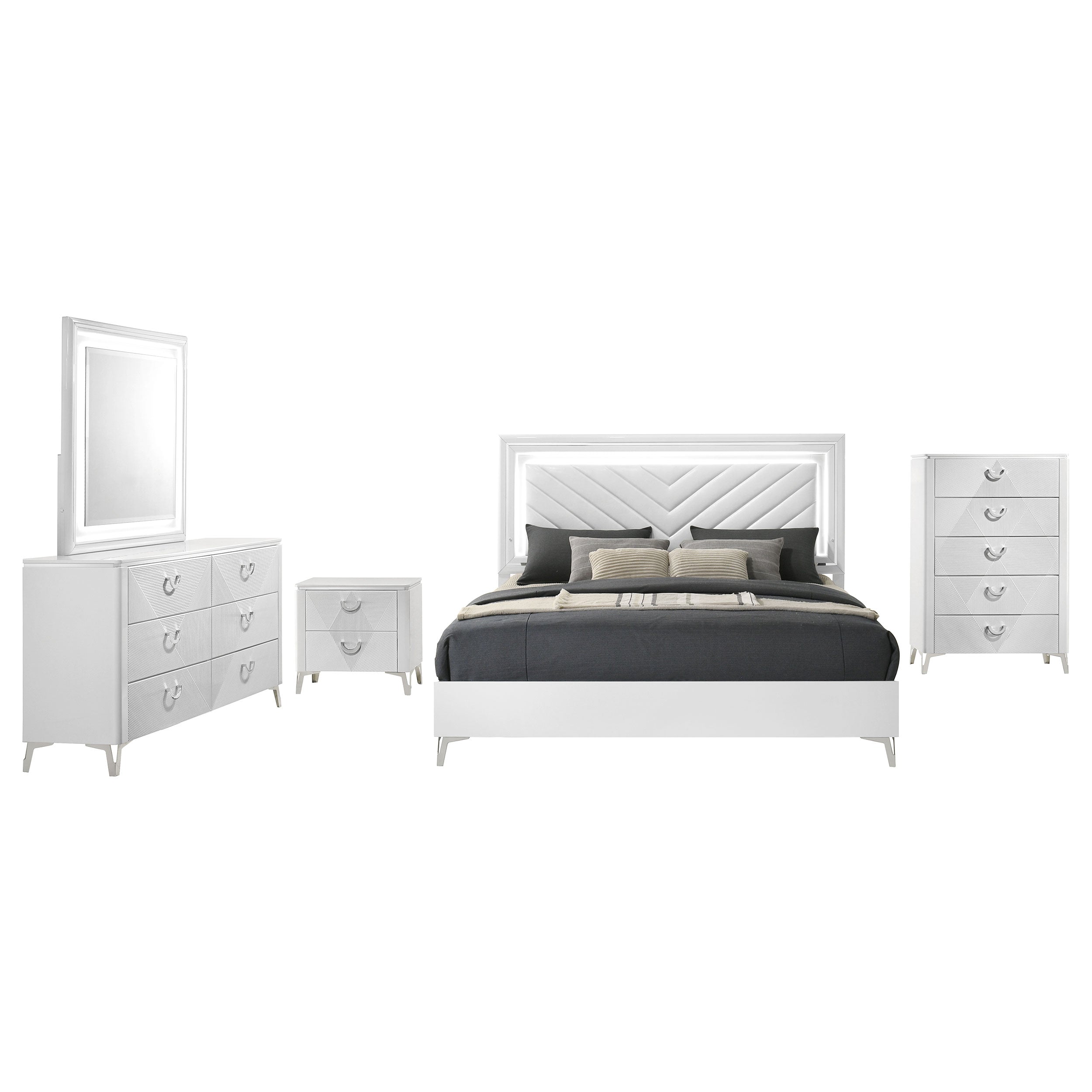 Cassia 5-piece Queen LED Bedroom Set White High Gloss — view 2