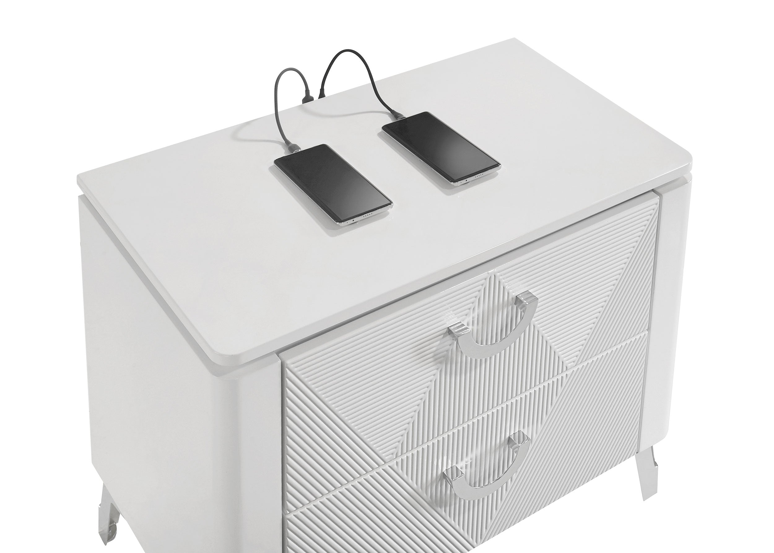 Cassia 2-drawer Nightstand Bedside Table White High Gloss — view 8