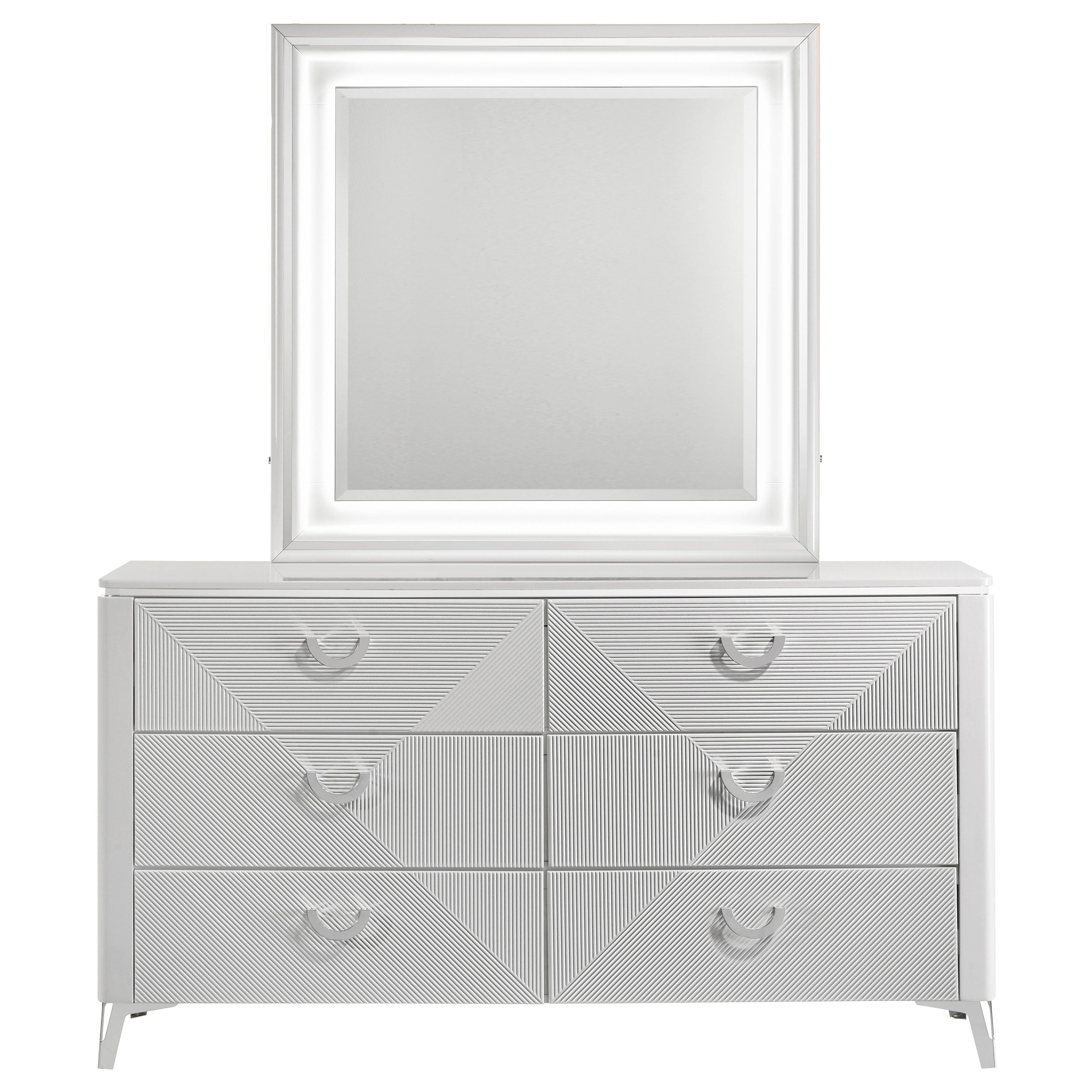 Cassia 6-drawer Dresser Cabinet with Mirror White High Gloss — view 3